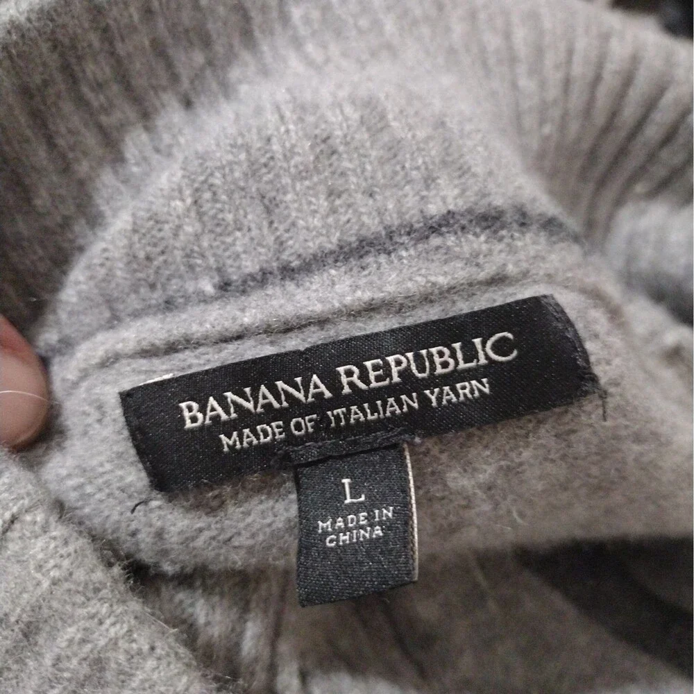 Banana Republic Italian Yard Wool Blend 1/4 Zip Sweater Mens Size L Grey Striped